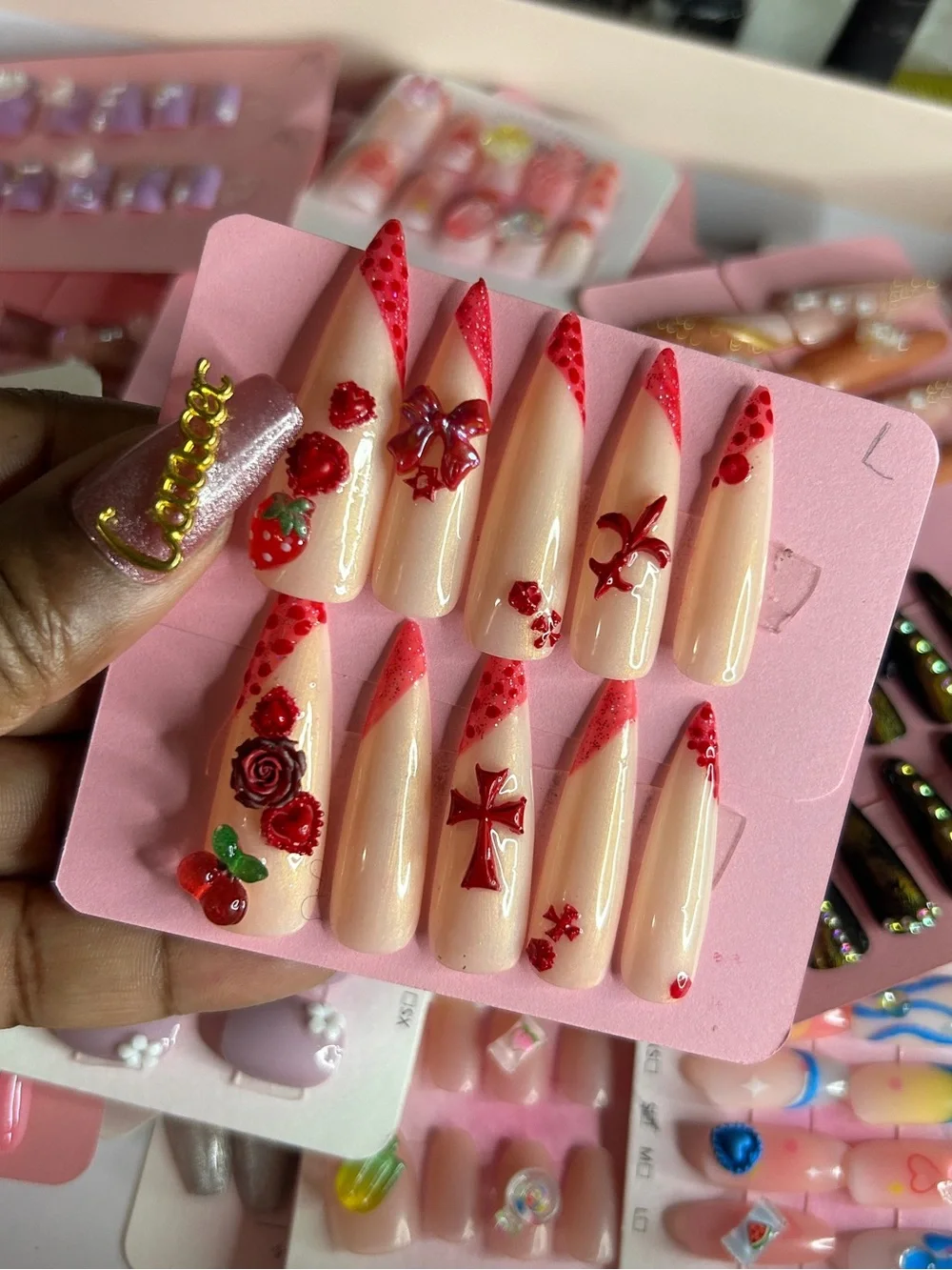 Red Embellished extra long - Women Makeup